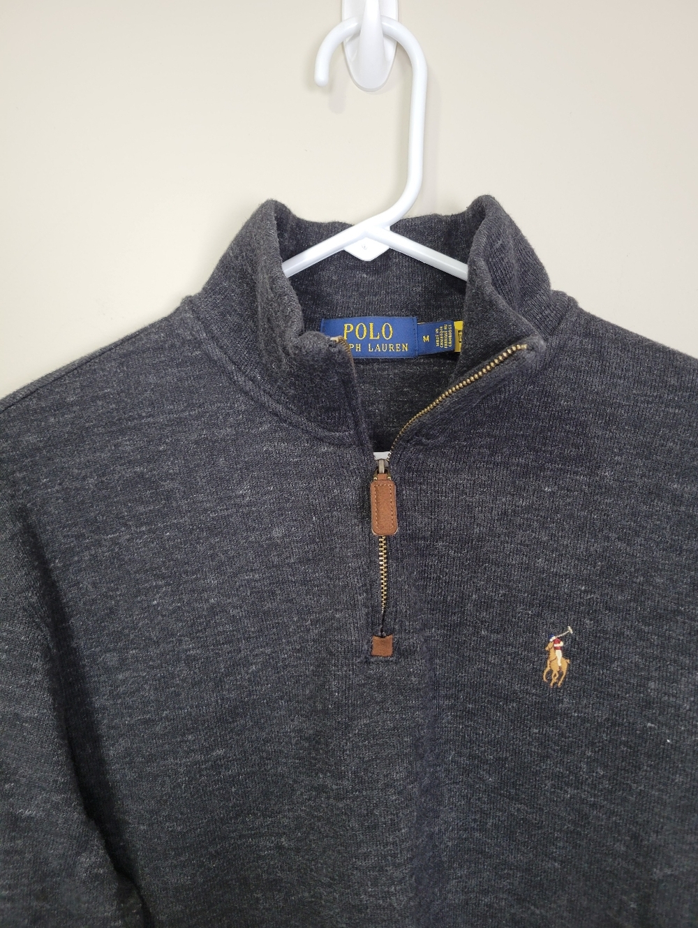 Polo Ralph Lauren Mens Medium Quarter Zip Pullover Sweater Gray Pony Logo - Picture 6 of 9